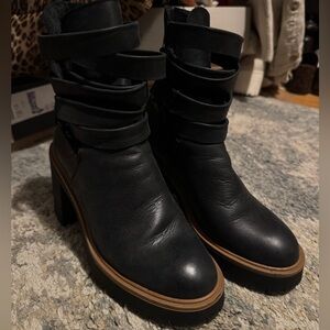Free People Black Leather Women's Boots with straps